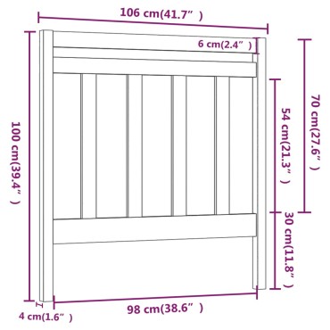 vidaXL Κεφαλάρι Κρεβατιού Μαύρο 106x4x100cm Μασίφ Ξύλο Πεύκου 1 τεμ.