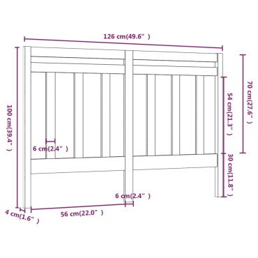 vidaXL Κεφαλάρι Κρεβατιού Μελί 126x4x100cm από Μασίφ Ξύλο Πεύκου 1 τεμ.