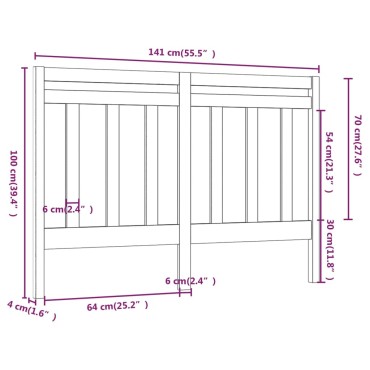 vidaXL Κεφαλάρι Κρεβατιού Λευκό 141x4x100cm Μασίφ Ξύλο Πεύκου 1 τεμ.