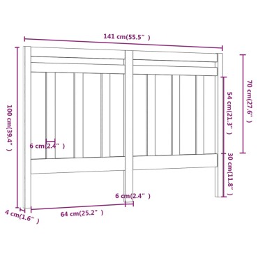 vidaXL Κεφαλάρι Κρεβατιού Μελί 141x4x100cm από Μασίφ Ξύλο Πεύκου 1 τεμ.