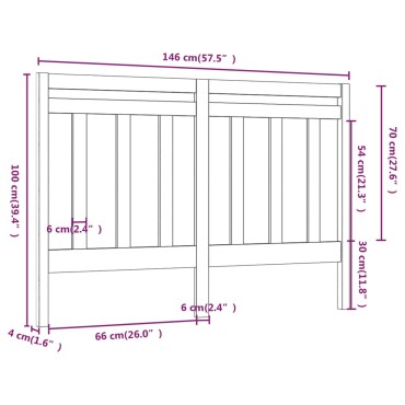 vidaXL Κεφαλάρι Κρεβατιού 146x4x100cm από Μασίφ Ξύλο Πεύκου 1 τεμ.
