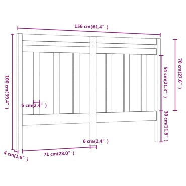 vidaXL Κεφαλάρι Κρεβατιού Λευκό 156x4x100cm Μασίφ Ξύλο Πεύκου 1 τεμ.