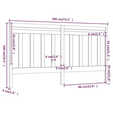 vidaXL Κεφαλάρι Κρεβατιού Μαύρο 186x4x100cm Μασίφ Ξύλο Πεύκου 1 τεμ.