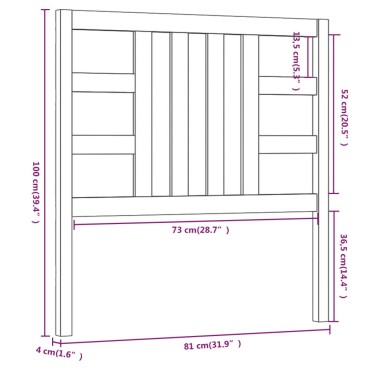 vidaXL Κεφαλάρι Κρεβατιού 81x4x100cm από Μασίφ Ξύλο Πεύκου 1 τεμ.