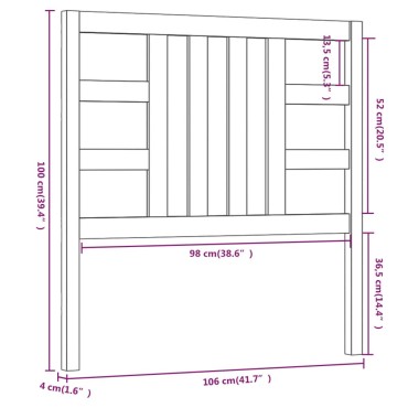 vidaXL Κεφαλάρι Κρεβατιού Λευκό 106x4x100cm Μασίφ Ξύλο Πεύκου 1 τεμ.