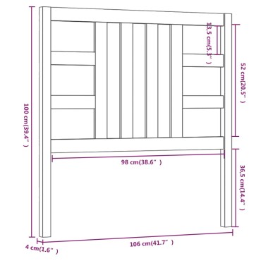 vidaXL Κεφαλάρι Κρεβατιού Γκρι 106x4x100cm από Μασίφ Ξύλο Πεύκου 1 τεμ.