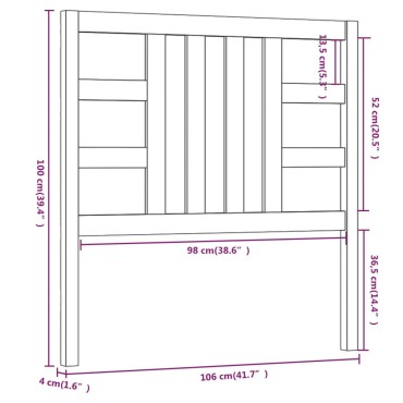 vidaXL Κεφαλάρι Κρεβατιού Μαύρο 106x4x100cm Μασίφ Ξύλο Πεύκου 1 τεμ.