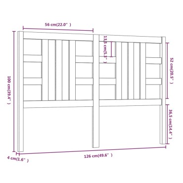 vidaXL Κεφαλάρι Κρεβατιού Μελί 126x4x100cm από Μασίφ Ξύλο Πεύκου 1 τεμ.