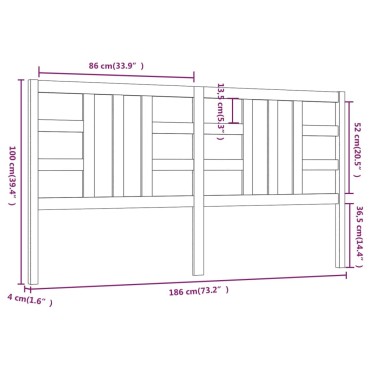 vidaXL Κεφαλάρι Κρεβατιού Γκρι 186x4x100cm από Μασίφ Ξύλο Πεύκου 1 τεμ.