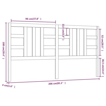 vidaXL Κεφαλάρι Κρεβατιού Μελί 206x4x100cm από Μασίφ Ξύλο Πεύκου 1 τεμ.