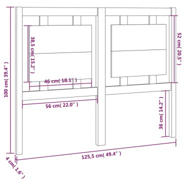 vidaXL Κεφαλάρι Κρεβατιού Γκρι 125,5x4x100cm Μασίφ Ξύλο Πεύκου 1 τεμ.