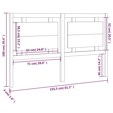 vidaXL Κεφαλάρι Κρεβατιού Λευκό 155,5x4x100cm Μασίφ Ξύλο Πεύκου 1 τεμ.