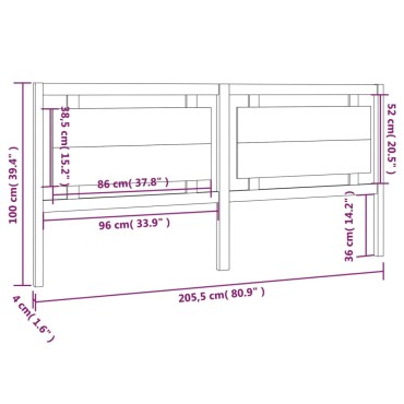 vidaXL Κεφαλάρι Κρεβατιού 205,5x4x100cm από Μασίφ Ξύλο Πεύκου 1 τεμ.