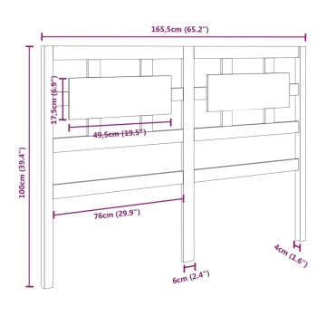 vidaXL Κεφαλάρι Κρεβατιού Μαύρο 165,5x4x100cm από Μασίφ Ξύλο Πεύκου 1 τεμ.