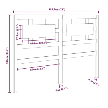vidaXL Κεφαλάρι Κρεβατιού Λευκό 185,5x4x100cm Μασίφ Ξύλο Πεύκου 1 τεμ.