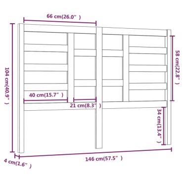 vidaXL Κεφαλάρι Κρεβατιού Λευκό 146x4x104cm Μασίφ Ξύλο Πεύκου 1 τεμ.