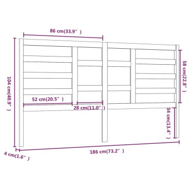 vidaXL Κεφαλάρι Κρεβατιού Μαύρο 186x4x104cm Μασίφ Ξύλο Πεύκου 1 τεμ.