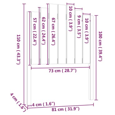 vidaXL Κεφαλάρι Κρεβατιού Λευκό 81x4x110cm από Μασίφ Ξύλο Πεύκου 1 τεμ.