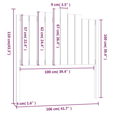vidaXL Κεφαλάρι Κρεβατιού Γκρι 106x4x110cm από Μασίφ Ξύλο Πεύκου 1 τεμ.