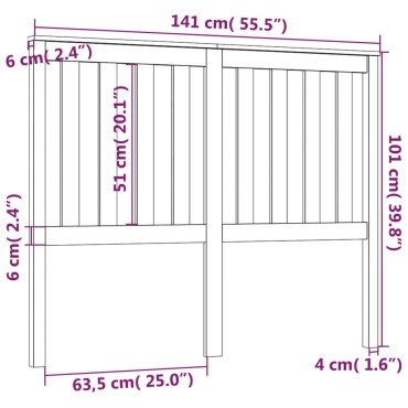 vidaXL Κεφαλάρι Κρεβατιού 141x6x101cm από Μασίφ Ξύλο Πεύκου 1 τεμ.