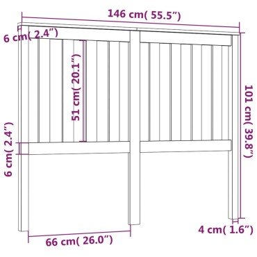 vidaXL Κεφαλάρι Κρεβατιού Γκρι 146x6x101cm από Μασίφ Ξύλο Πεύκου 1 τεμ.
