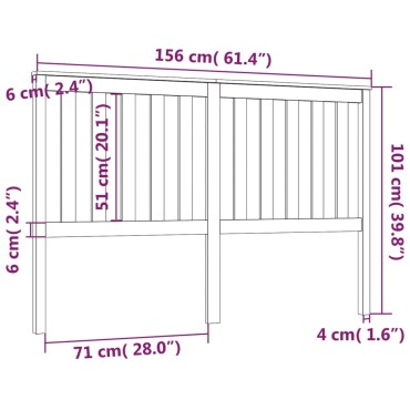 vidaXL Κεφαλάρι Κρεβατιού 156x6x101cm από Μασίφ Ξύλο Πεύκου 1 τεμ.