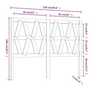 vidaXL Κεφαλάρι κρεβατιού Καφέ 126x4x100cm από Μασίφ Ξύλο Πεύκου 1 τεμ.