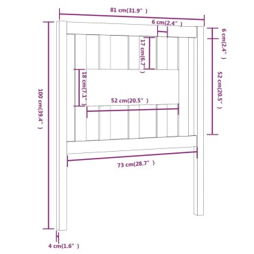 vidaXL Κεφαλάρι Γκρι 81x4x100cm από Μασίφ Ξύλο Πεύκου 1 τεμ.