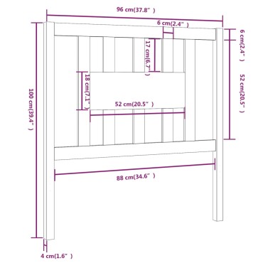vidaXL Κεφαλάρι Γκρι 96x4x100cm από Μασίφ Ξύλο Πεύκου 1 τεμ.