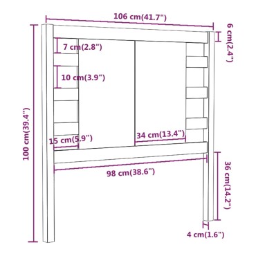 vidaXL Κεφαλάρι Γκρι 106x4x100cm από Μασίφ Ξύλο Πεύκου 1 τεμ.