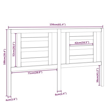 vidaXL Κεφαλάρι Κρεβατιού Μελί 156x4x100cm από Μασίφ Ξύλο Πεύκου 1 τεμ.