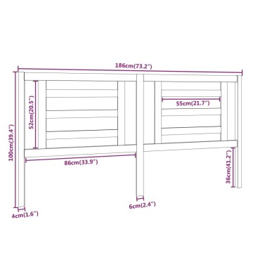 vidaXL Κεφαλάρι Κρεβατιού Μαύρο 186x4x100cm Μασίφ Ξύλο Πεύκου 1 τεμ.