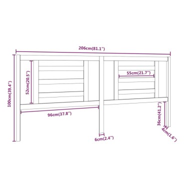 vidaXL Κεφαλάρι Κρεβατιού Μελί 206x4x100cm από Μασίφ Ξύλο Πεύκου 1 τεμ.