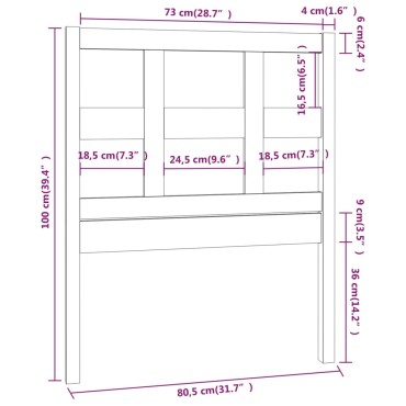 vidaXL Κεφαλάρι Κρεβατιού Λευκό 80,5x4x100cm Μασίφ Ξύλο Πεύκου 1 τεμ.