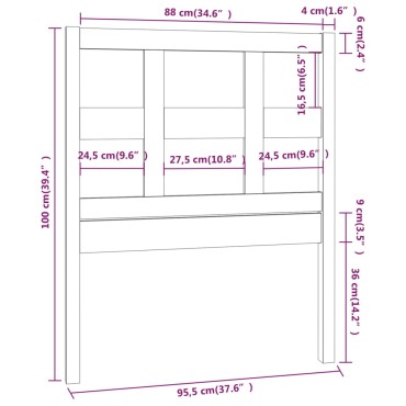vidaXL Κεφαλάρι Κρεβατιού Μαύρο 95,5x4x100cm Μασίφ Ξύλο Πεύκου 1 τεμ.