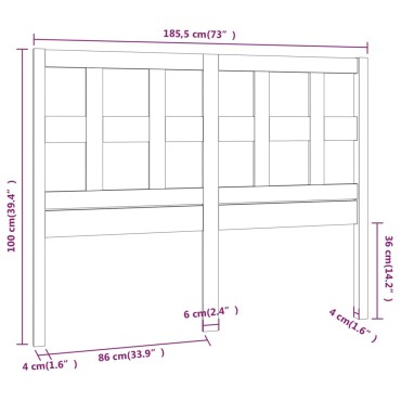 vidaXL Κεφαλάρι Κρεβατιού Μαύρο 185,5x4x100cm Μασίφ Ξύλο Πεύκου 1 τεμ.