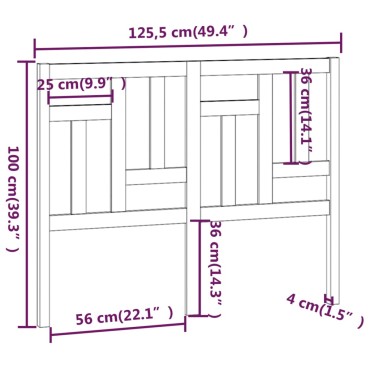 vidaXL Κεφαλάρι Κρεβατιού Μελί 125,5x4x100cm Μασίφ Ξύλο Πεύκου 1 τεμ.