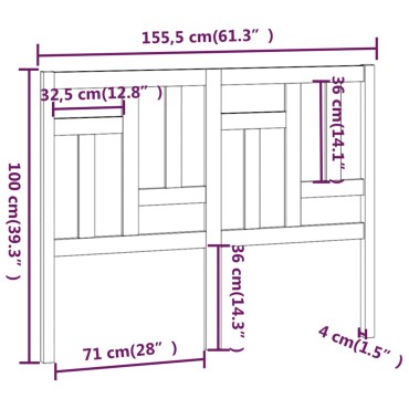 vidaXL Κεφαλάρι Κρεβατιού Λευκό 155,5x4x100cm Μασίφ Ξύλο Πεύκου 1 τεμ.