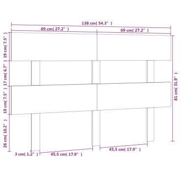 vidaXL Κεφαλάρι Κρεβατιού Γκρι 138x3x81cm από Μασίφ Ξύλο Πεύκου 1 τεμ.