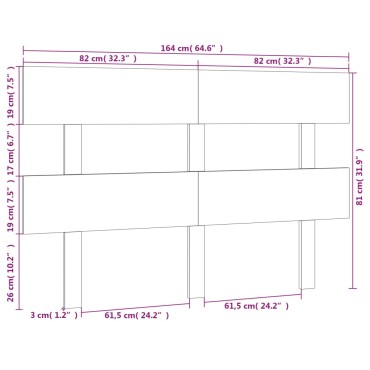 vidaXL Κεφαλάρι Κρεβατιού Γκρι 164x3x81cm από Μασίφ Ξύλο Πεύκου 1 τεμ.
