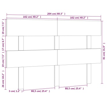 vidaXL Κεφαλάρι Κρεβατιού Μελί 204x3x81cm από Μασίφ Ξύλο Πεύκου 1 τεμ.