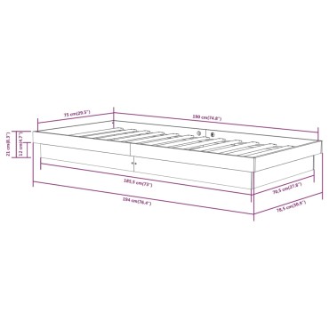 vidaXL Πλαίσιο Κρεβατιού 75 x 190 εκ. από Μασίφ Ξύλο Small Single