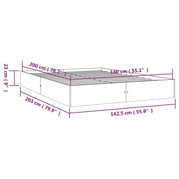 vidaXL Σκελετός Κρεβατιού Χωρίς Στρώμα 140x200cm Μασίφ Ξύλο 1 τεμ. - Διπλό