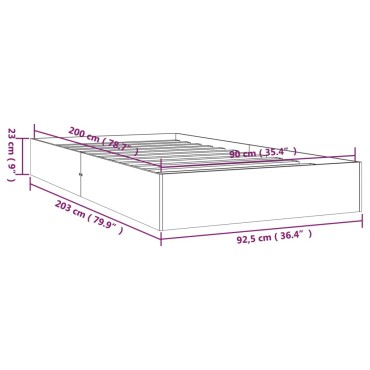vidaXL Πλαίσιο Κρεβατιού 90x200cm από Μασίφ Ξύλο 1 τεμ. - Μονό