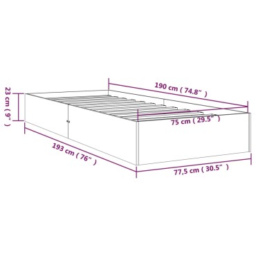 vidaXL Πλαίσιο Κρεβατιού Λευκό 75x190cm Μασίφ Ξύλο Small Single 1 τεμ. - Μονό