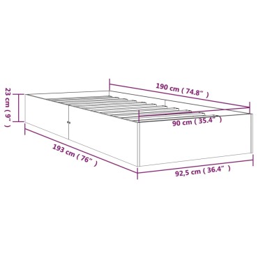 vidaXL Πλαίσιο Κρεβατιού Λευκό 90x190cm Μασίφ Ξύλο Single 1 τεμ. - Μονό