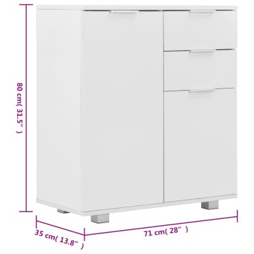 vidaXL Μπουφές Ψηλός Γυαλιστερός Λευκός 71x35x80cm Επεξεργασμένο Ξύλο 1 τεμ.