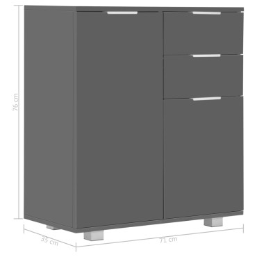 vidaXL Μπουφές Ψηλός Γυαλιστερός Γκρι 71x35x80cm Επεξεργασμένο Ξύλο 1 τεμ.