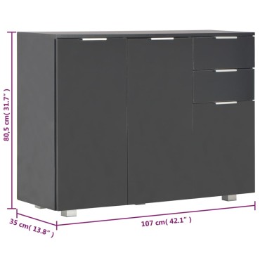 vidaXL Μπουφές Γυαλιστερός Μαύρος 107x35x80,5cm 1 τεμ.