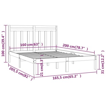 vidaXL Πλαίσιο Κρεβατιού 160 x 200 εκ. από Μασίφ Ξύλο